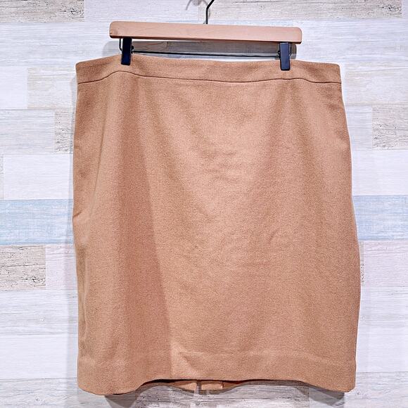 J CREW Double Serge Wool Pencil Skirt Tan Back Vent Lined Career Womens 20 - Picture 1 of 5